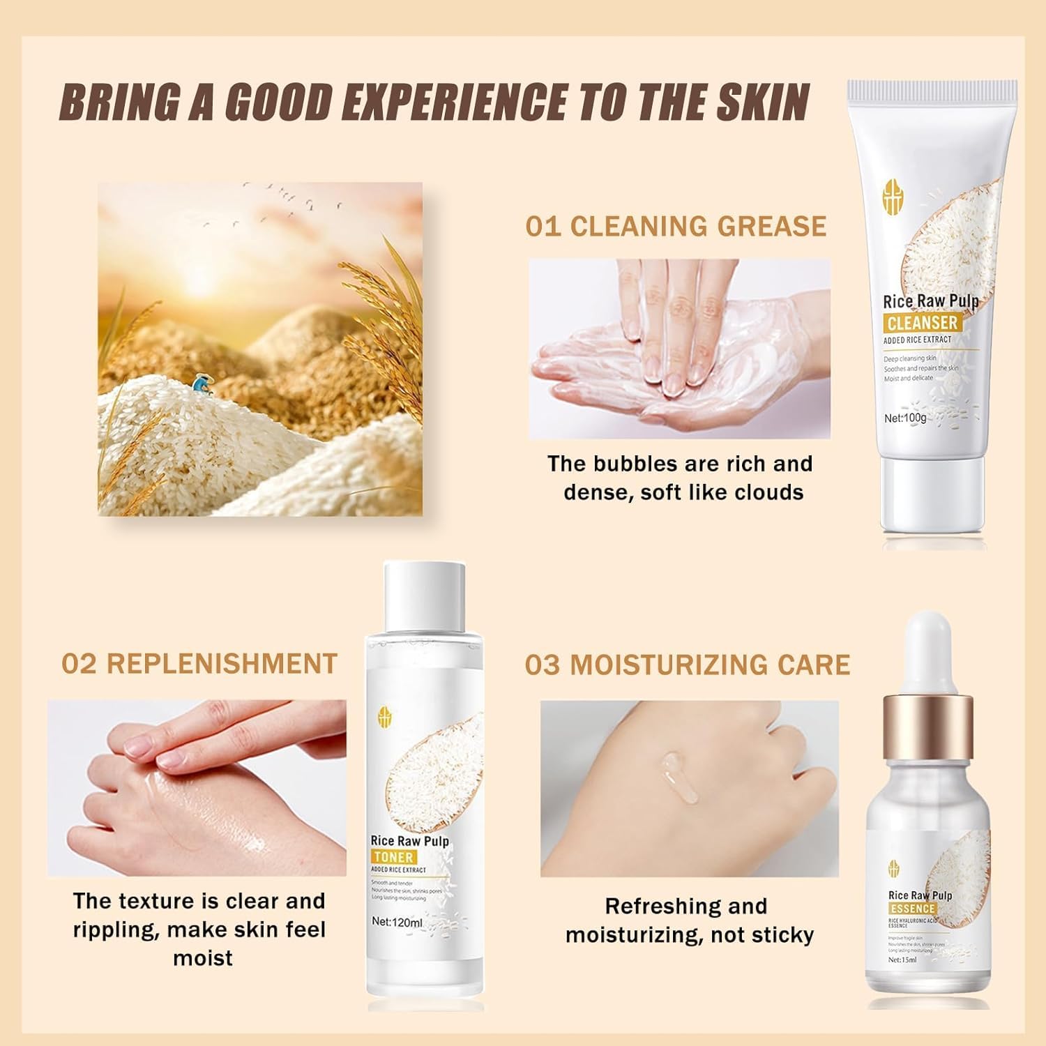 6PCS Skincare Gifts for Teenage Girls, Rice Raw Pulp Skin Care Sets & Kits - Image 4
