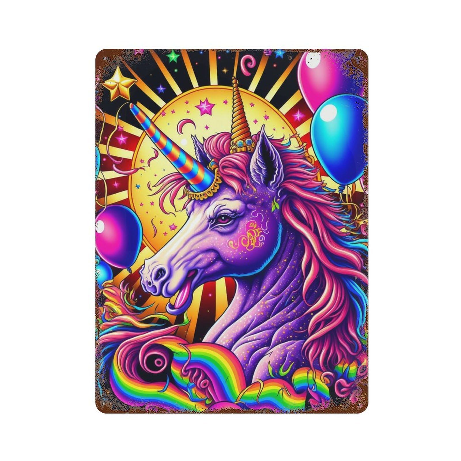 Colorful Unicorn Fantasy Art Print Weathered Tin Sign 15.7"x11.8", Classic Wall Plaque for Garage, Bar And Workshop Decor