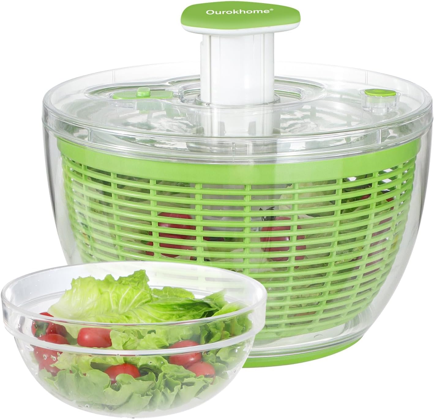 Ourokhome Salad Spinner with Salad Bowl, One-handed Large Lettuce Dryer Kitchen Gadgets with Break Button and Retractable Handle, Easy Press Vegetable Washer Mixer for Greens, Fruits, 6.3 QT (Green) Ourokhome Salad Spinner with Salad Bowl, One-handed Large Lettuce Dryer Kitchen Gadgets with Break Button and Retractable Handle, Easy Press Vegetable Washer Mixer for Greens, Fruits, 6.3 QT (Green)