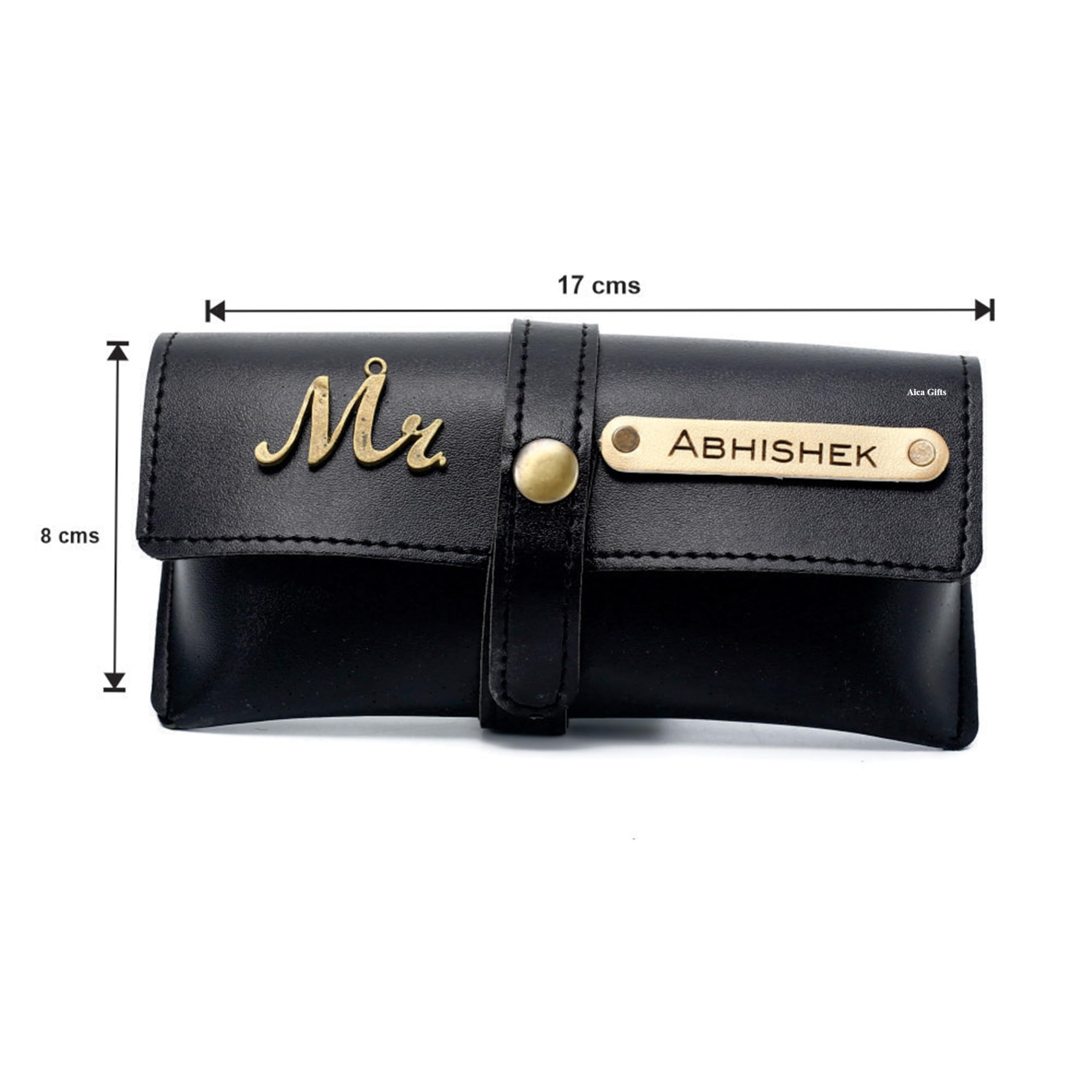 AICA Personalised Name & Charm Leather Sunglass Case (Black) Cover for Men | Premium Hard Case Eyewear Cover | Stylish Gifts for Mens | Corporate Gifts Ideas | Exclusive Diwali Gifts 3