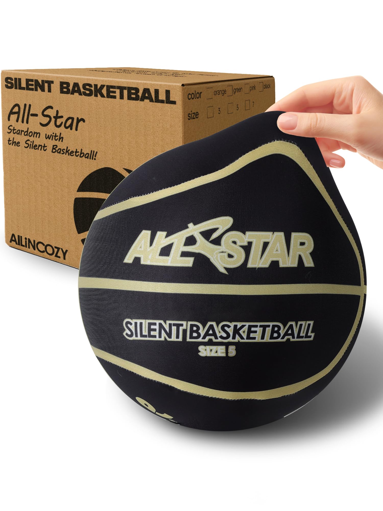 ALLINCOZY Covered Silent Basketball, Fabric Cover Soft Foam Airless Basketball, High Boun…
