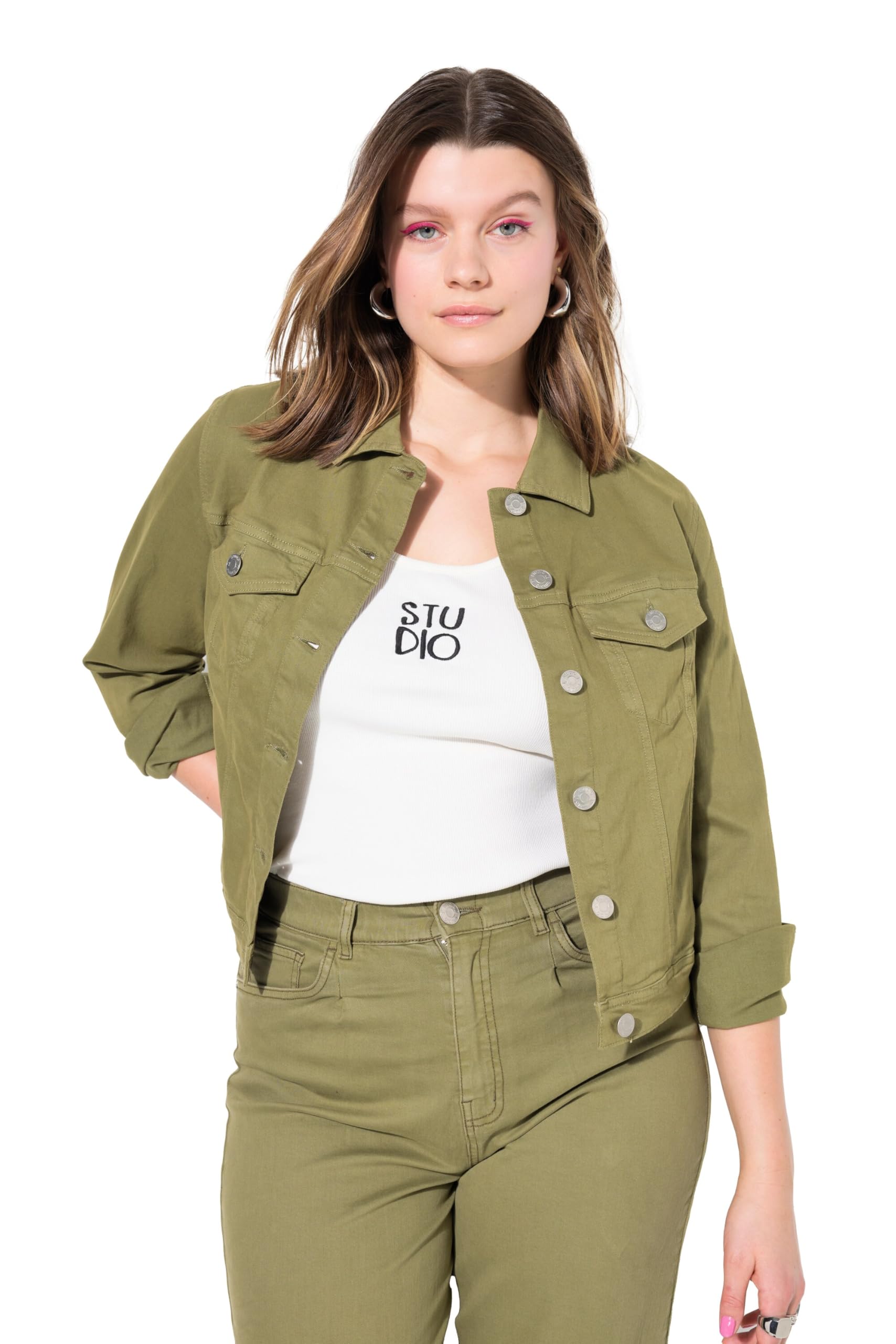 Studio Untold Damen große Größen Übergrößen Plus Size Jeansjacke, Regular Shape, Twill, 4 Taschen 839263