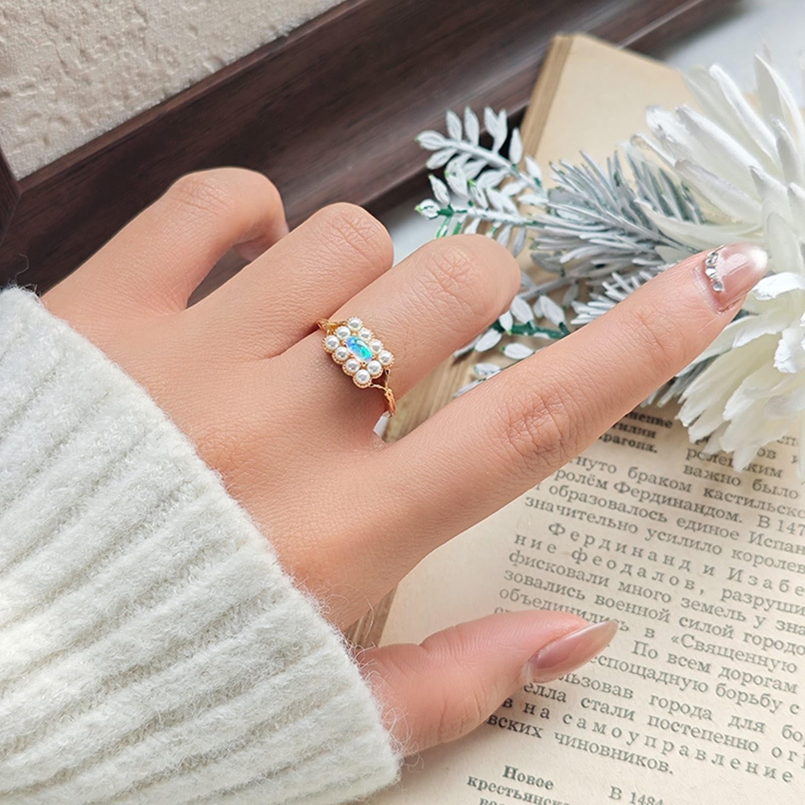 Anelli per partner in oro 9 K/14 K/18 K, con perla, forma vintage