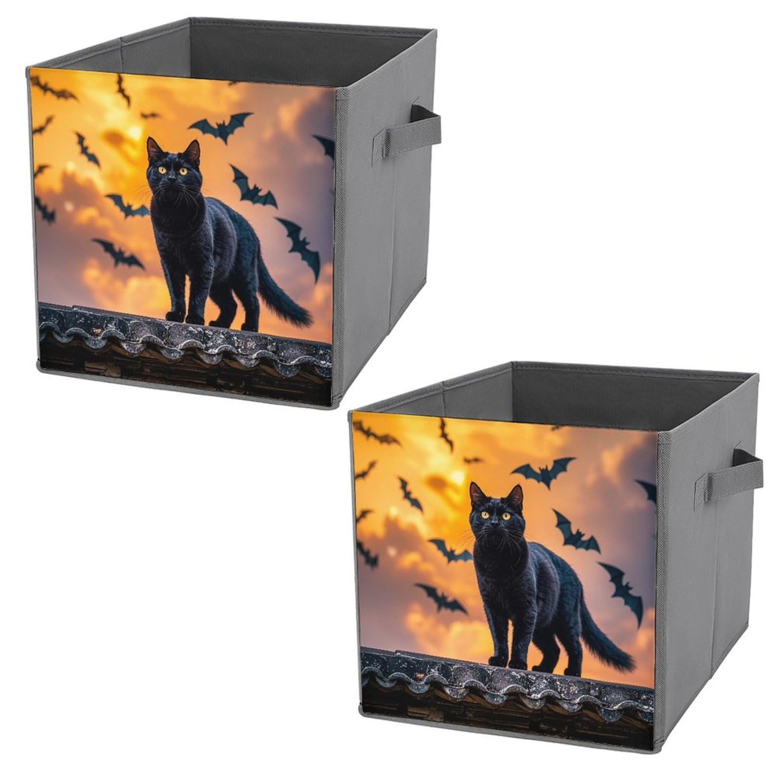 Bacs de rangement pliables chat noir : panier de rangement en tissu pour draps, jeans et livres