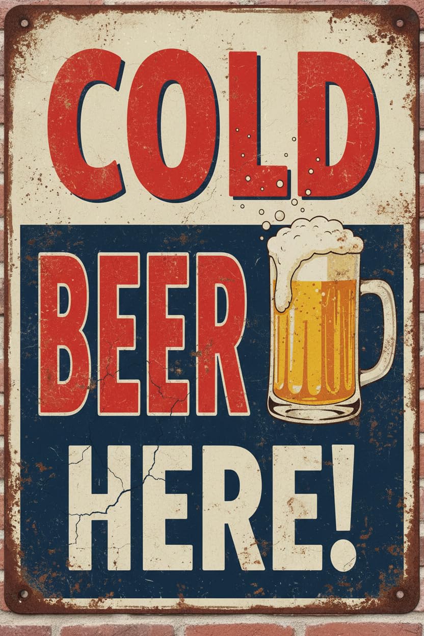 Cold Beer Here Vintage Retro Rustic Metal Tin Sign Pub Wall Deor Art 12x8 Inches Signs Aluminum Plates Printed