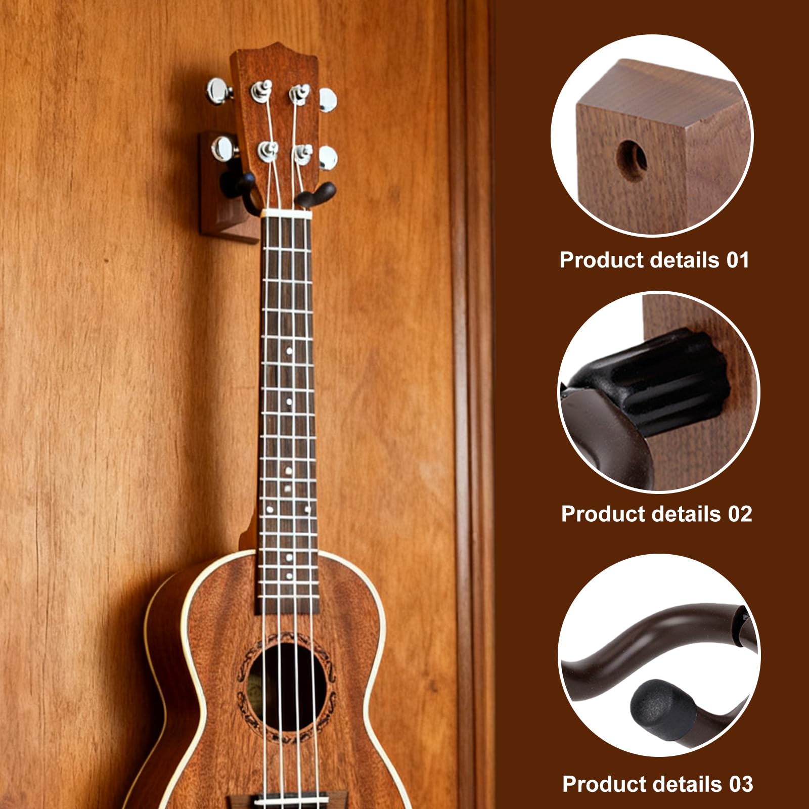 Uchwyt ścienny na gitarę z twardego drewna, 2 sztuki, drewno orzech włoski, uchwyt ścienny z wężem silikonowym i podstawą z twardego drewna, ukulele, uchwyt ścienny do gitary akustycznej