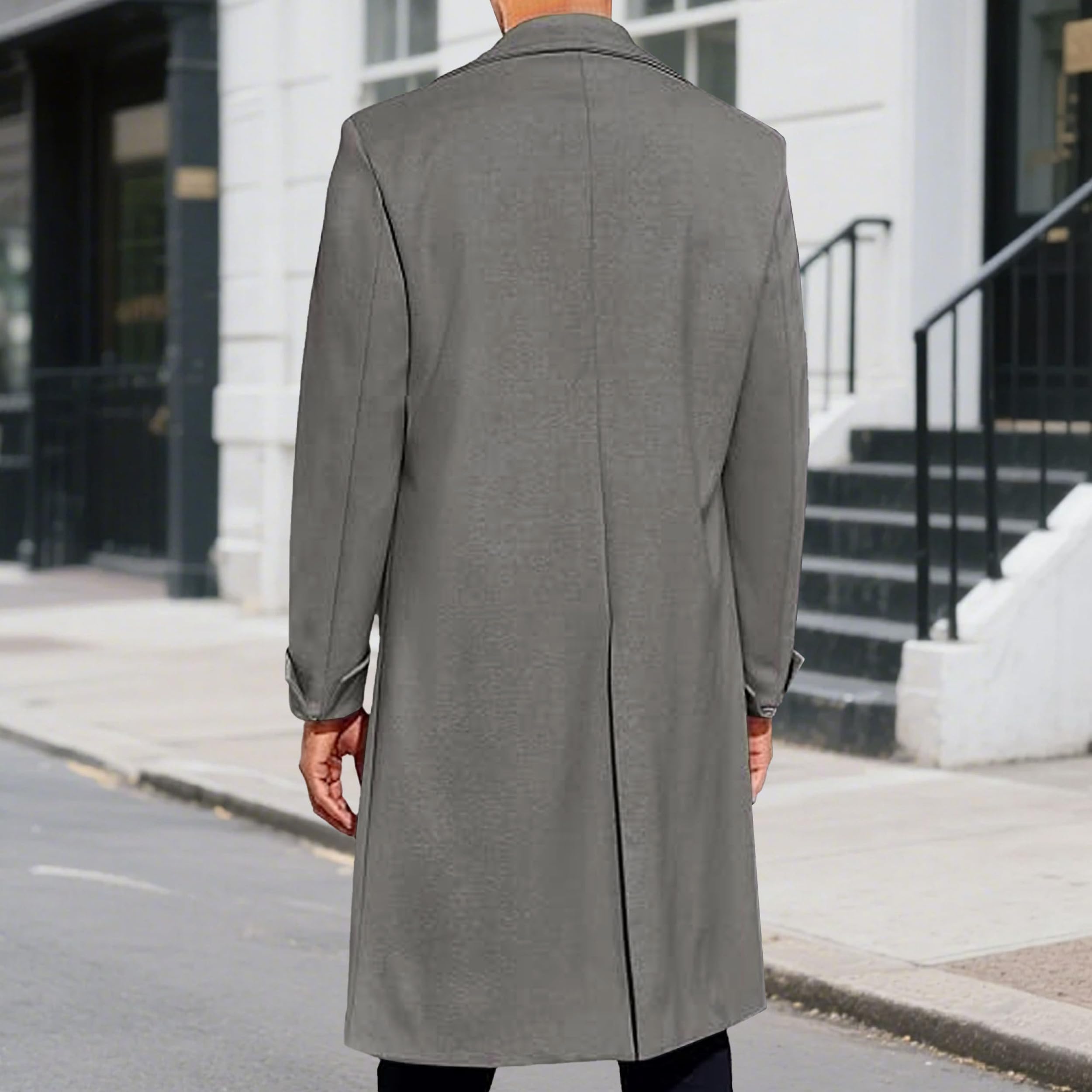 Cappotto invernale da uomo con revers a lancia, doppiopetto, lungo, trench casual in misto cotone