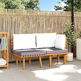 2-Piece Corner Garden Lounge Set, Dark Grey Acacia Wood Outdoor Furniture, Weathered Finish Patio Seating for Balcony, Conservatory