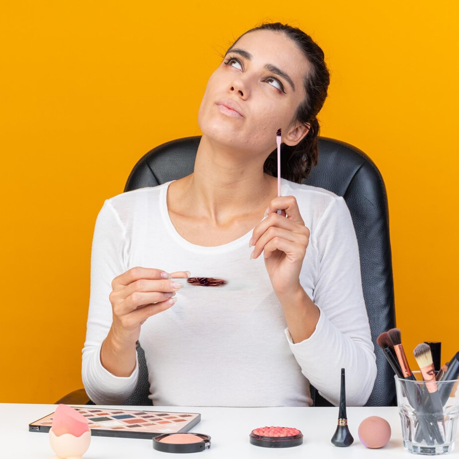 Juego de espátulas para mezclar maquillaje, 2 mini paletas de maquillaje acrílico y 2 espátulas de silicona para el cuidado de la piel, paleta de base de crema para mezclar y guardar 9