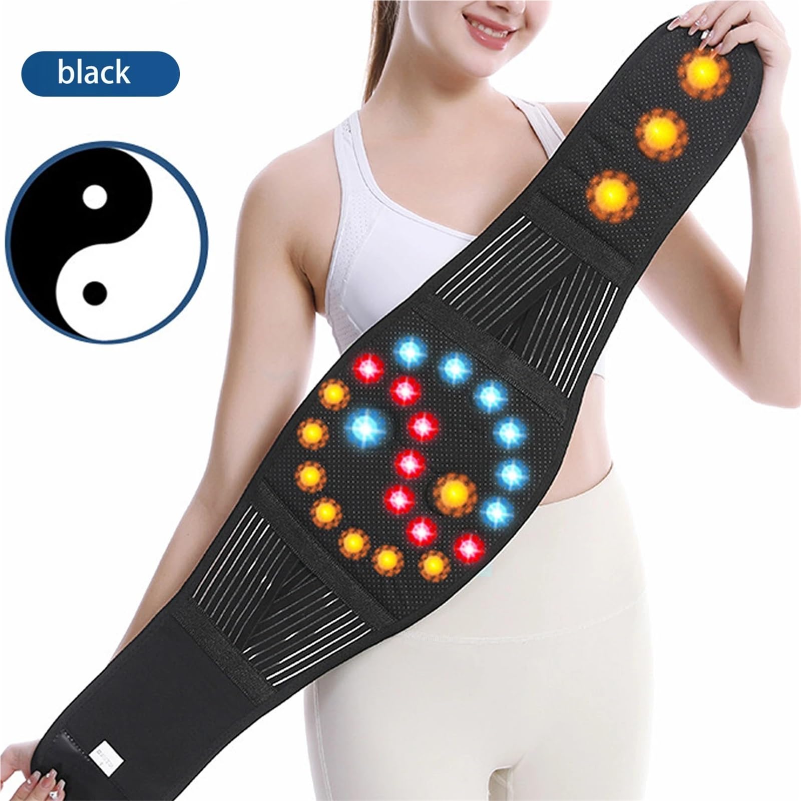 Faja para la Espalda lumbar Cinturón de soporte for la espalda | Características estabilizadoras del recortador de cintura de turmalina de descompresión autocalentable ajustable(2XL)