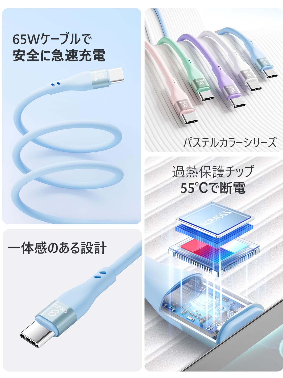 Amazon.co.jp: USB-C & USB-C ケーブル 絡まないケーブル 65W 結束 