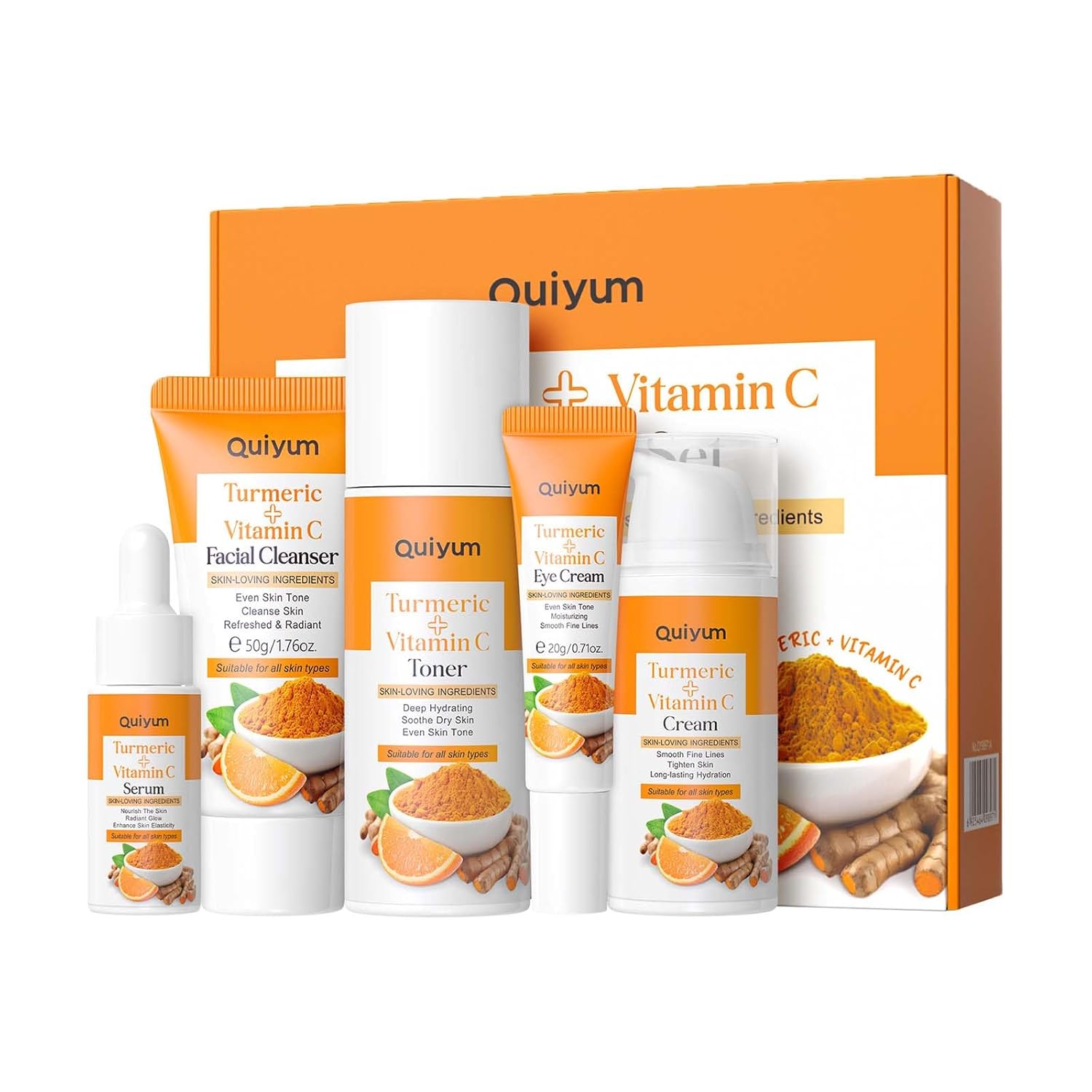 Turmeric Vitamin C Skin Care Set,5 Piece Gentle Skin – Turmeric Cleanser,Toner,Serum,Eye Cream,Moisturizer,to Cleanses, Soothing, Hydrating Skin, Skin Care Set for All Skin Type