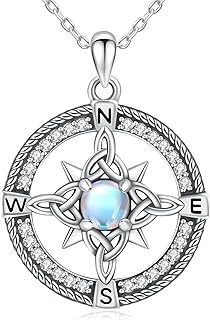 Moonstone Compass Celtic Knot Necklace for Women 925 Sterling Silver Compass jewelry Graduation Birthday Christmas Gifts for Her