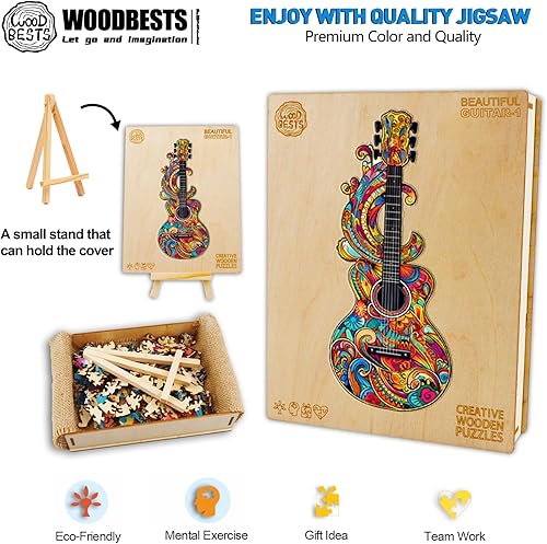 Miniatura 3 de WOODBESTS Rompecabezas de madera para adultos, hermoso rompecabezas en forma de guitarra (M, 170 piezas, 11.2 x 4.8 pulgadas), hermosa caja de