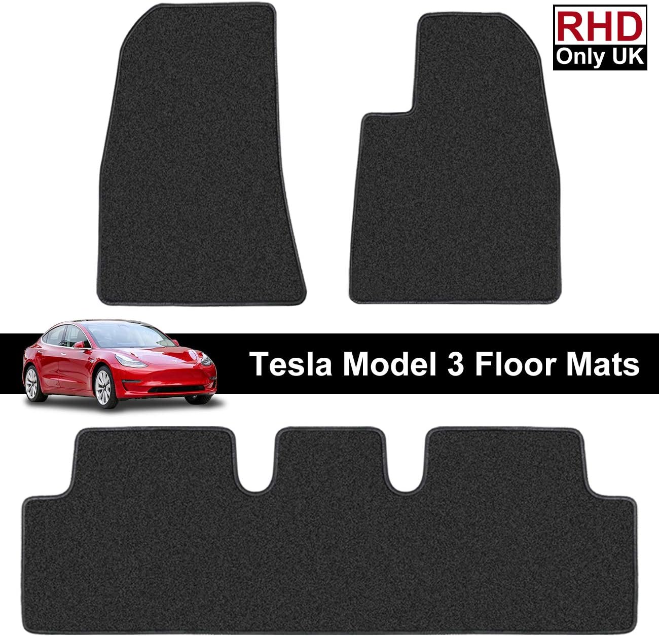 Printers Jack RHD Tesla Model 3 Floor Mats Right Hand Drive All Weather Backing Custom Fit Heavy Duty All Season Eco Friendly Accessories 2019 2020