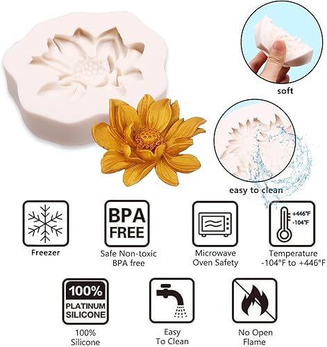 Miniatura 3 de Moldes de silicona con diseño de girasoles rosas, moldes 3D para fondant de flores de peonía para decoración de pasteles, fabricación de velas de