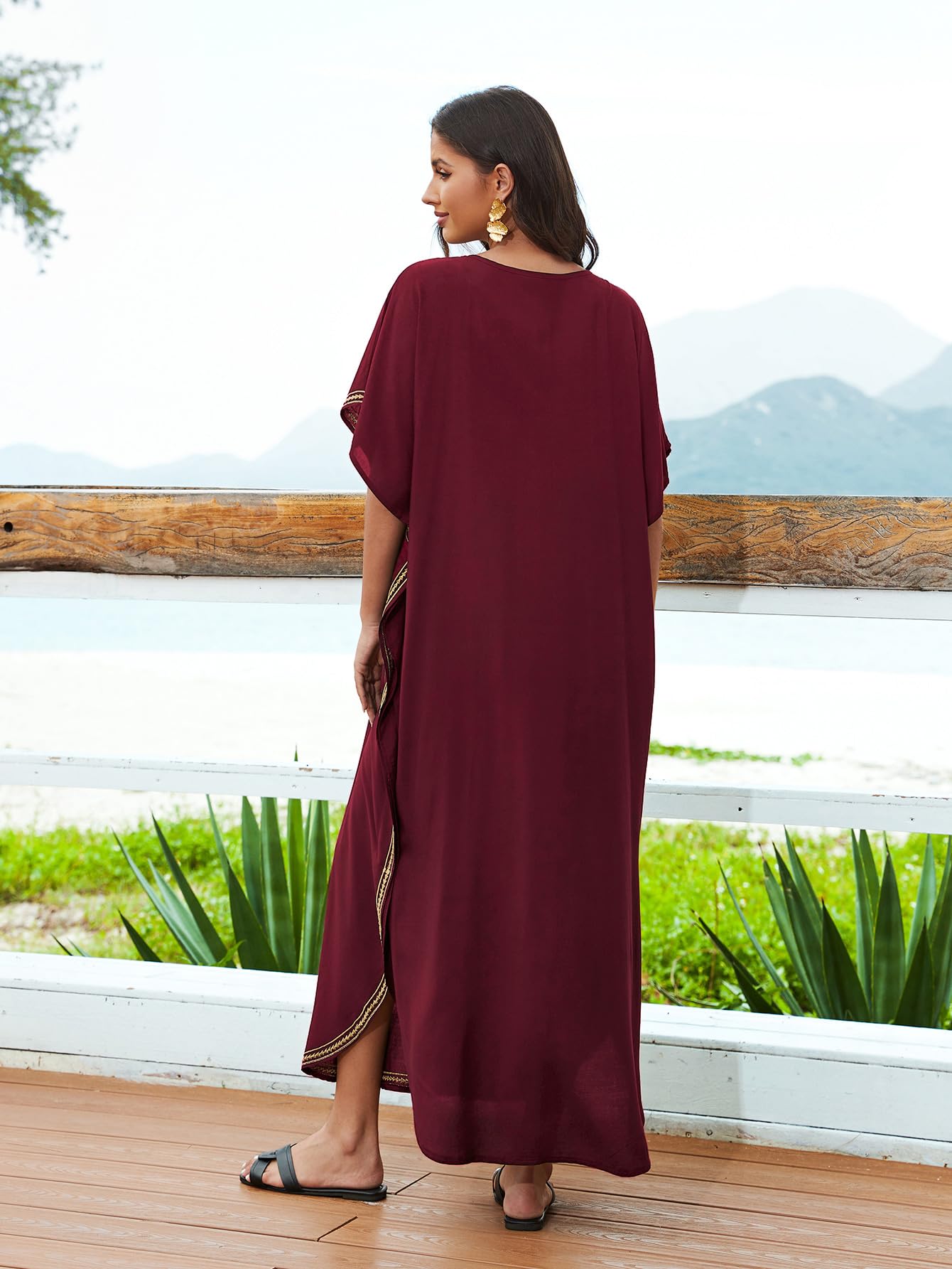 Bsubseach Traje de baño Largo para Mujer caftán Turco Vestido de Playa