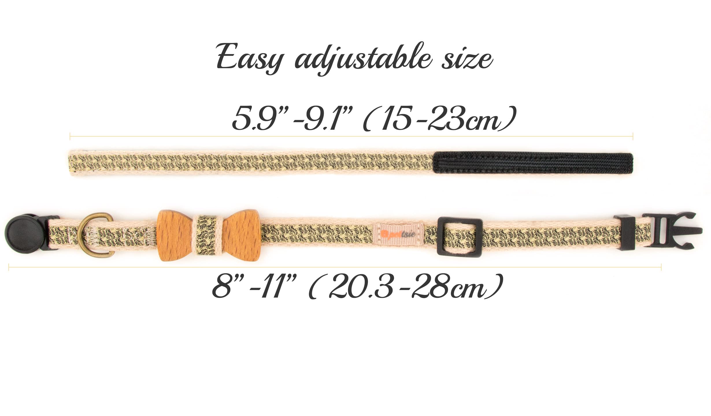 Pettsie collare di sicurezza per gatti con papillon e braccialetto dell'amicizia per te, 100% cotone resistente per una maggiore sicurezza, anello a D per accessori (20,3-28 cm)