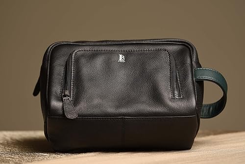 Miniatura 3 de Leatherboss Premium Leather Dopp Kit | Bolsa de afeitado | Organizador de artículos de tocador de viaje para hombre, color negro, Negro -