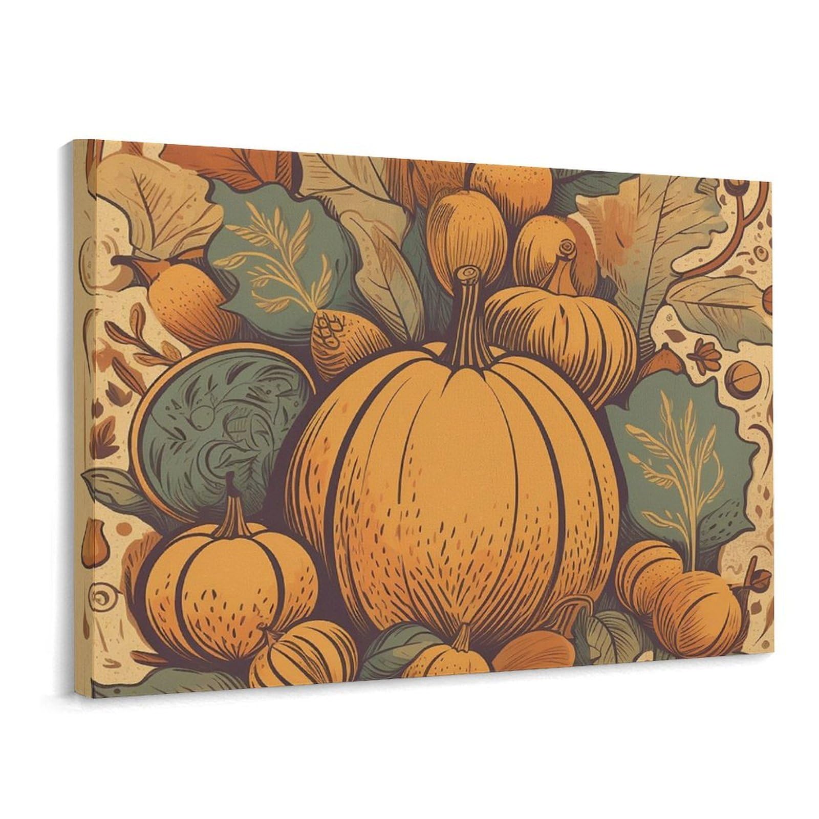 Canvas Wall Art for Living Room Prints Aesthetic Poster Canvas Paintings Prints Mural Pumpkins And Leaves Pictures ArtWork Office Wall Decor Modern Abstract Wall Art for Bedroom Home Decor 30x40 Cm