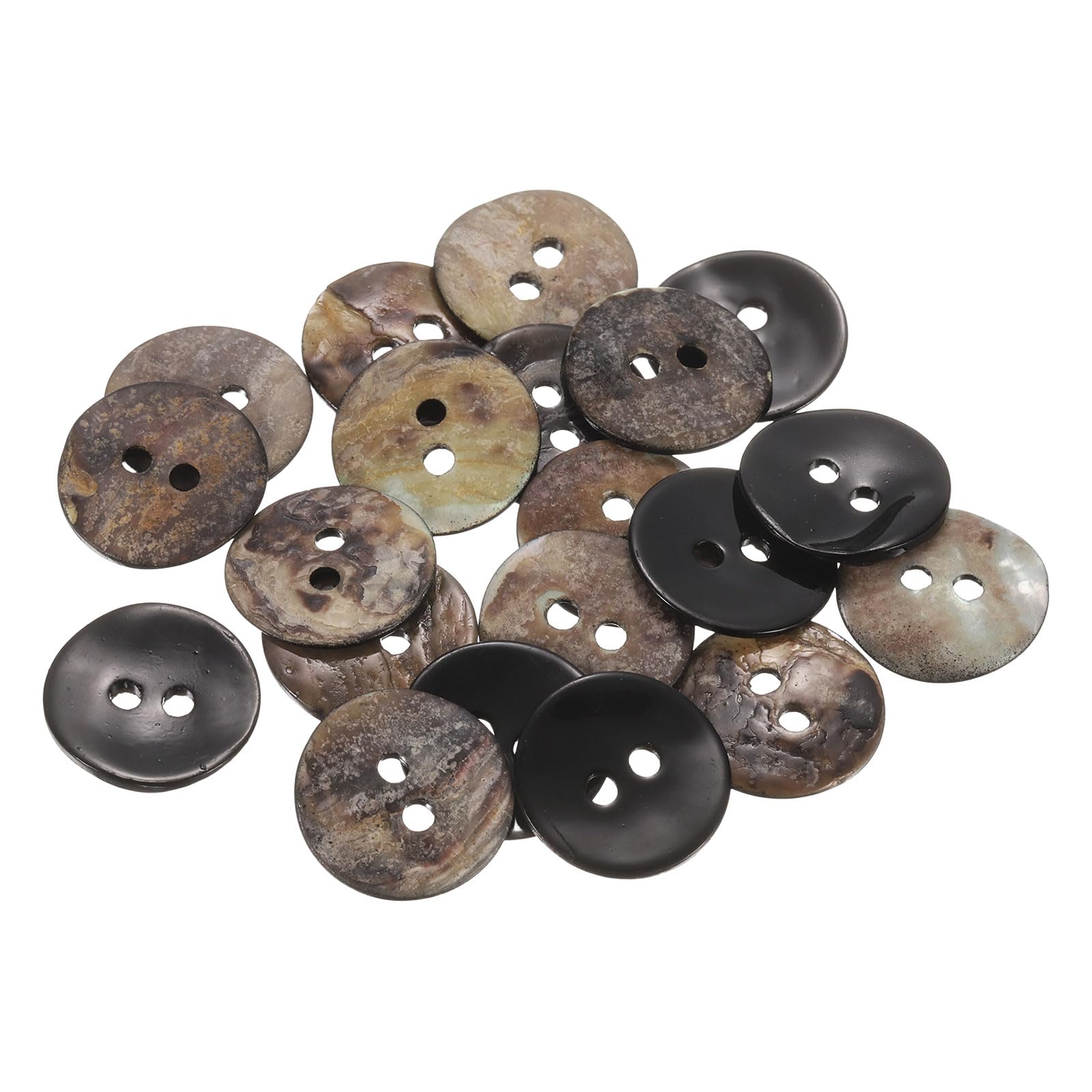 sourcing map 20Pcs Natural Shell Buttons, 15mm 2 Hole Mother of Pearl Blazer Buttons Sewing Craft Shell Discs for Shirt Sewing DIY Crafts Decoration, Black
