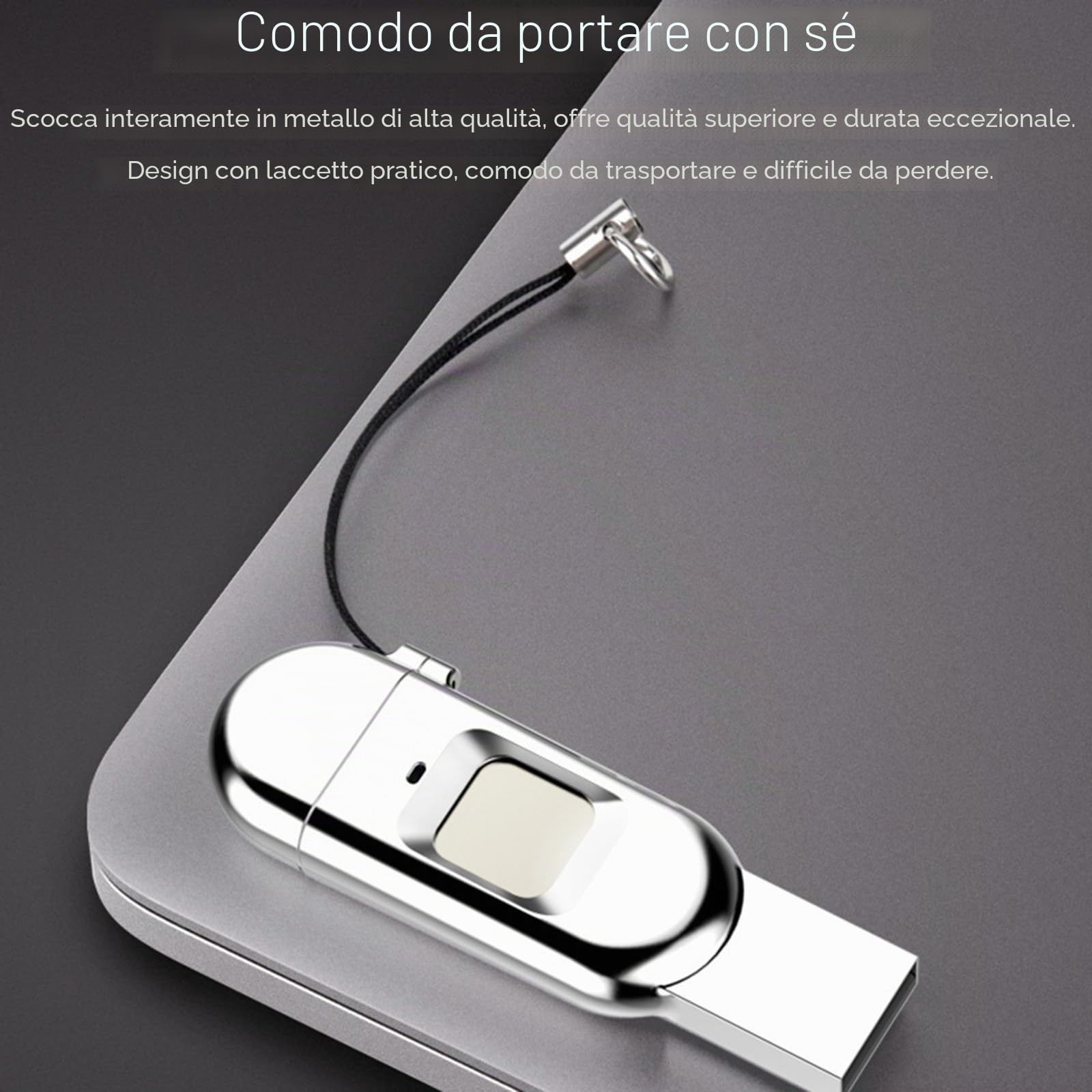 Chiavetta di crittografia dati USB 3.0 portatile di tipo C con password per impronte digitali 64 GB 128 GB 256 GB,64GB