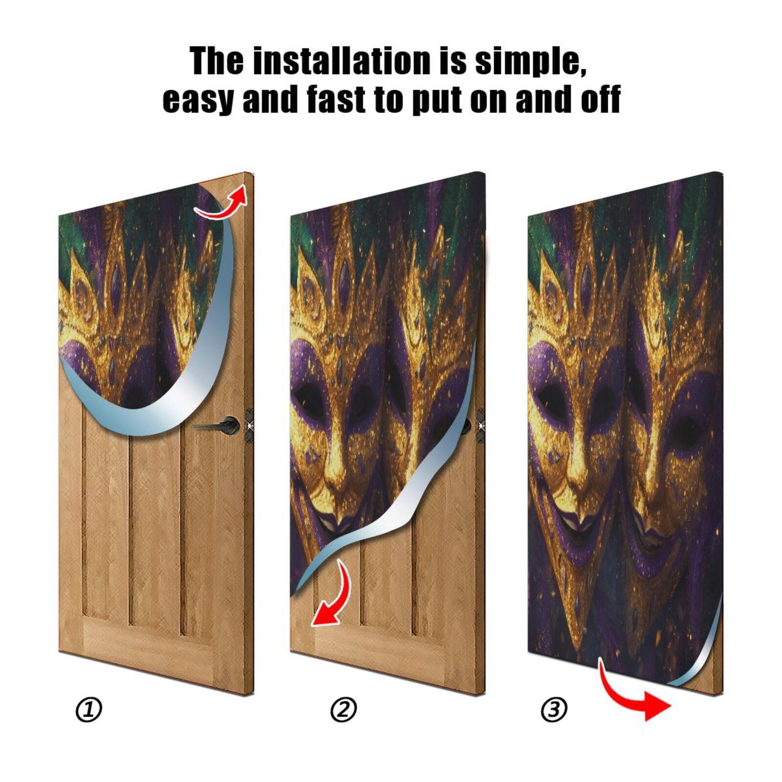 FLildon Mardi Gras Masquerade Mask Door Cover Decoration, Party Accessory Porch Decor for Festive Ornament Room Door Covers 35 x 79 Inch
