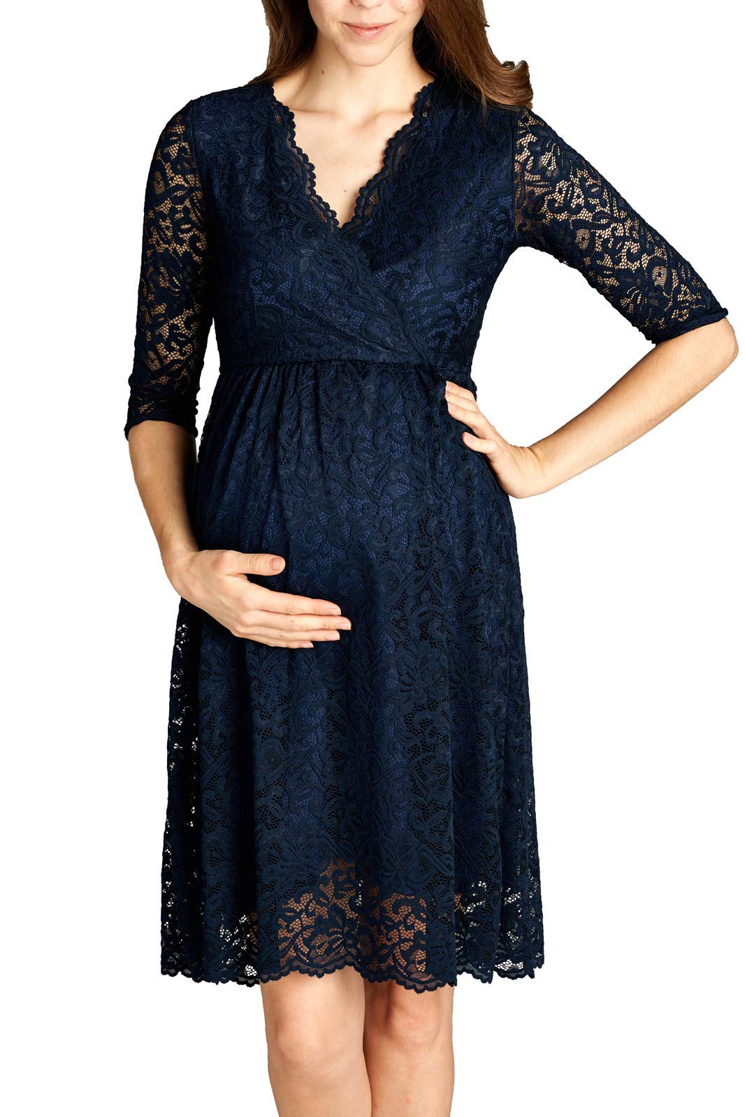 Hello MIZ Women's Lace Maternity Dress with Nursing Friendly Faux Wrap