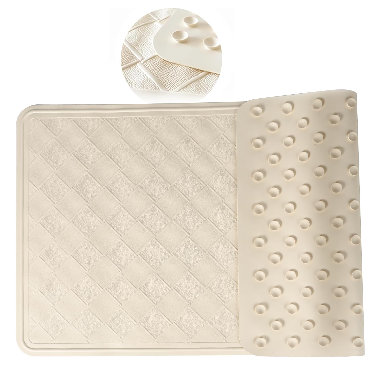 WRISIN Bathtub Mat Non Slip, Bath Mat for Tub, 28 X 16 Inch Shower Mat Machine Wash, Rubber Bath Tub Mat with Suction Cups, Beige