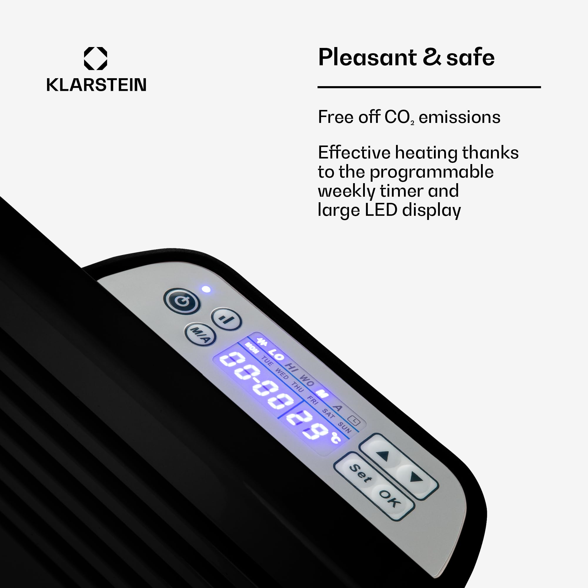 Klarstein Grzejnik elektryczny, Grzejnik konwektorowy wolnostojący lub ścienny, energooszczędny, Wykrywanie otwartego okna, elektryczny, z termostatem, 2000 W