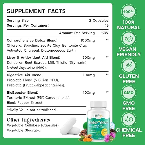Miniatura 2 de Aglutinante de Desintoxicación 15 en 1, Carbón Activado, Zeolita y Arcilla de Bentonita, Chlorella, Suplemento de Desintoxicación de 1500 MG de