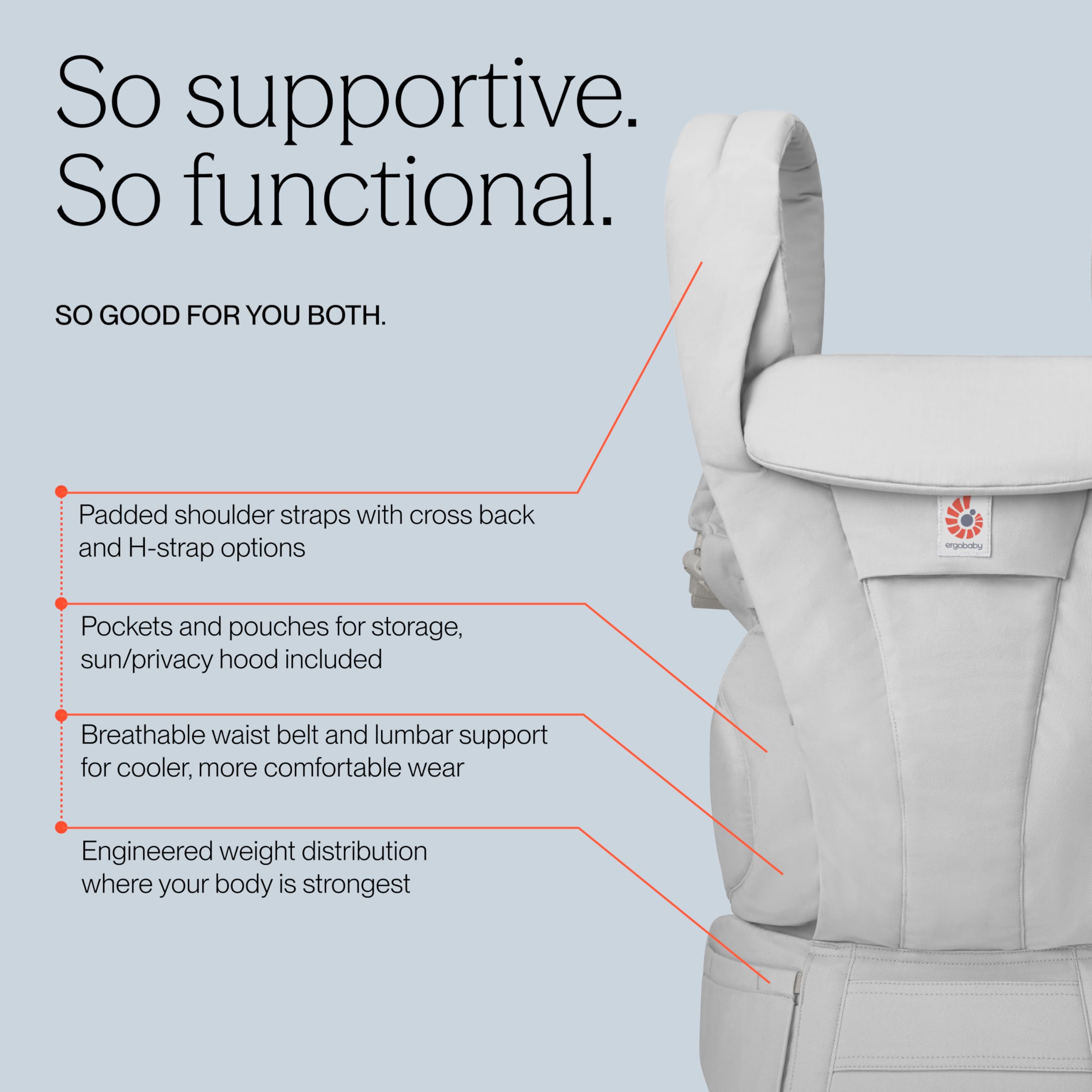 Ergobaby Omni Deluxe All-in-One Baby Carrier for Newborns from Birth up to 20kg, Ergonomic 4-Position Cotton Baby Carrier Back Carrier Travel System, Pearl Grey — view 4
