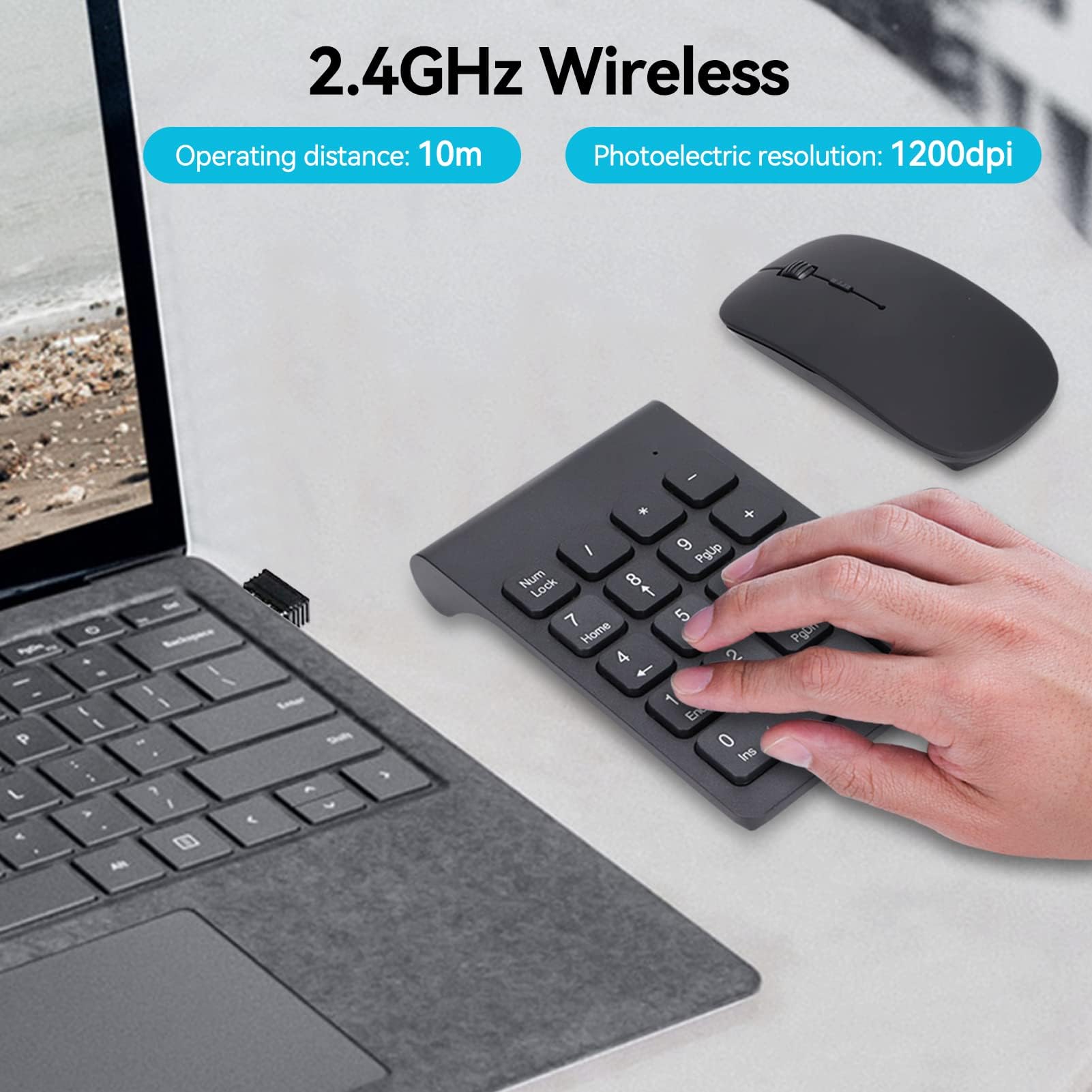 Agatige Combo Clavier Numérique Et Souris sans Film, 2,4 GHz 18 Touches Clavier Mini USB Pavé Numérique Plug and Play Souris Pavé pour Ordinateur Portable, PC, Bureau