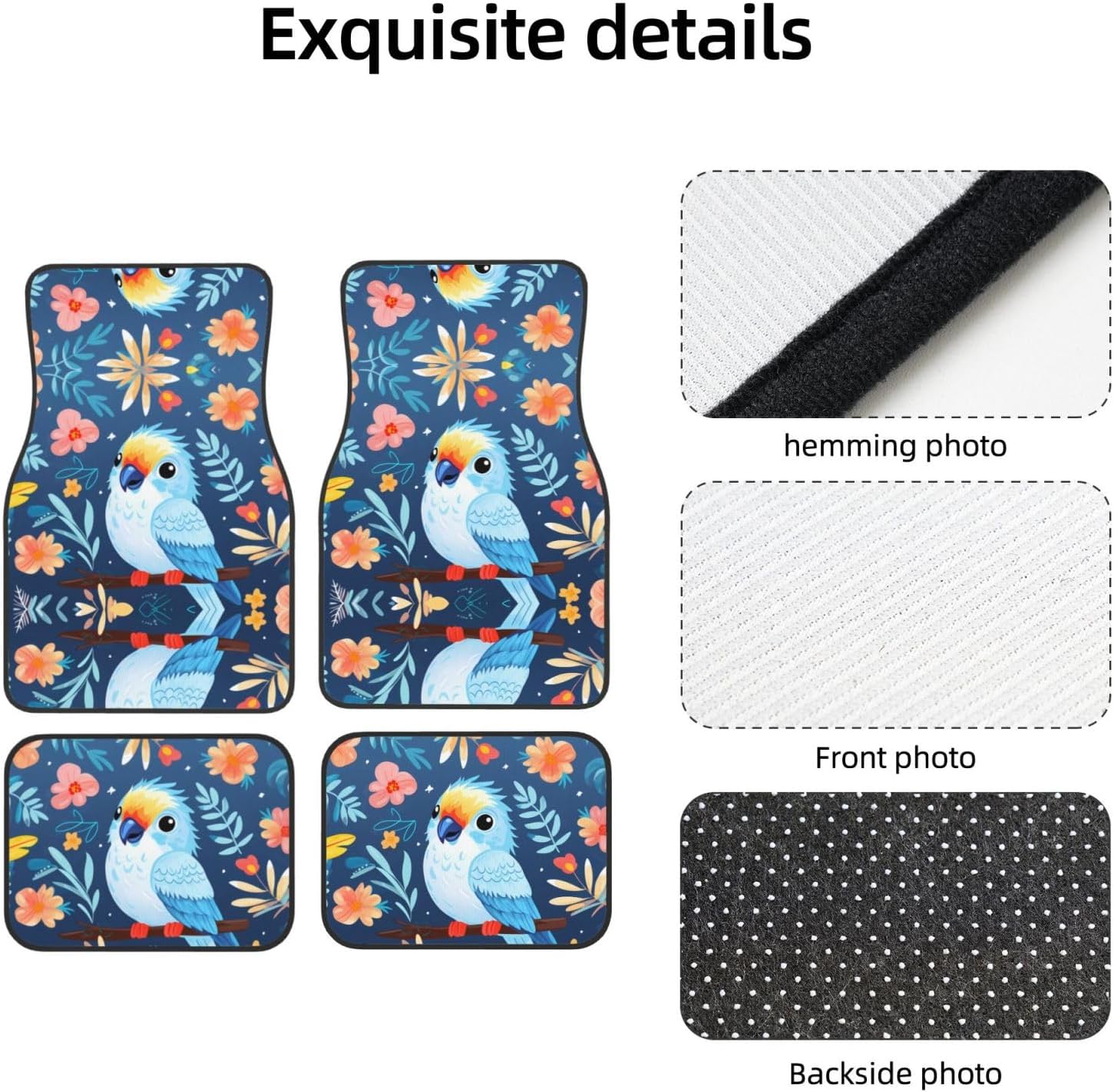 Parrot Print Patterned car mats 4-piece set | For cars/SUVs/trucks | Firm fit without displacement
