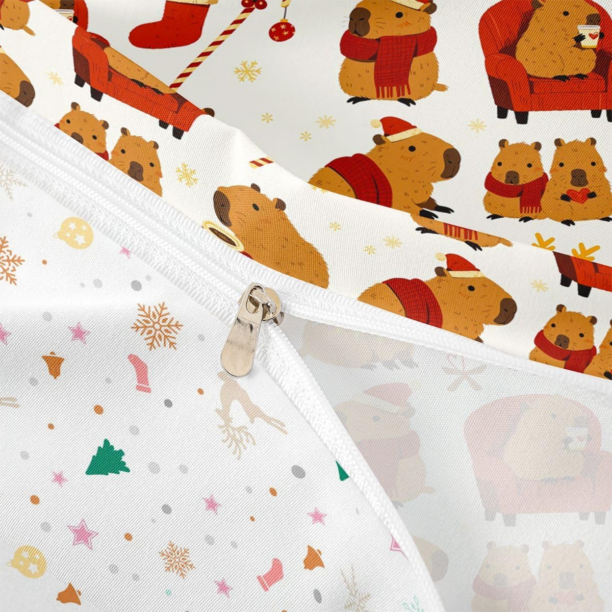 Feelyou Christmas Duvet Cover Full Size Capybara Bedding Set for Boys Girls Animals Comforter Cover Bedroom Decor 3Pcs No Comforter Zipper Closure with 2 Pillowcases