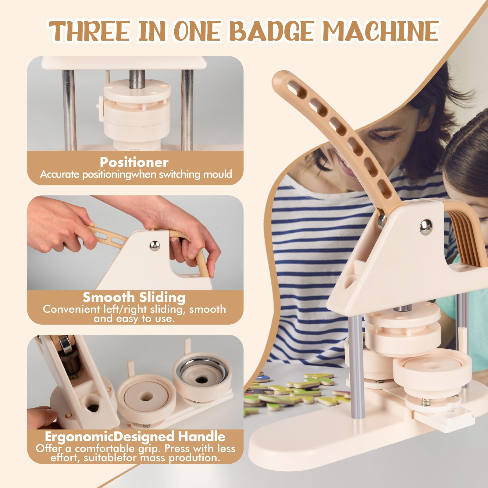 Macchina per badge Button Maker (25/32/58 mm) 3 in 1 Pin Maker con 300 pezzi di bottoni, badge Button Press Machine Punch Press White