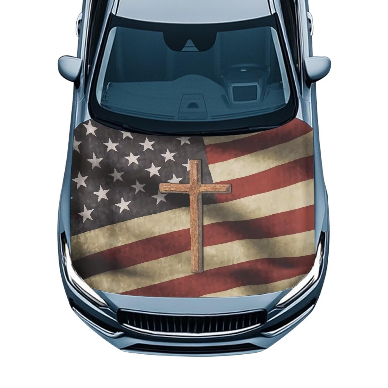American Bone Cross Car Hood Cover Stretch Polyester Car Hood Cover Washable Automotive Accessories Suitable Most Automotive Sedans Trucks SUVs Sports Cars