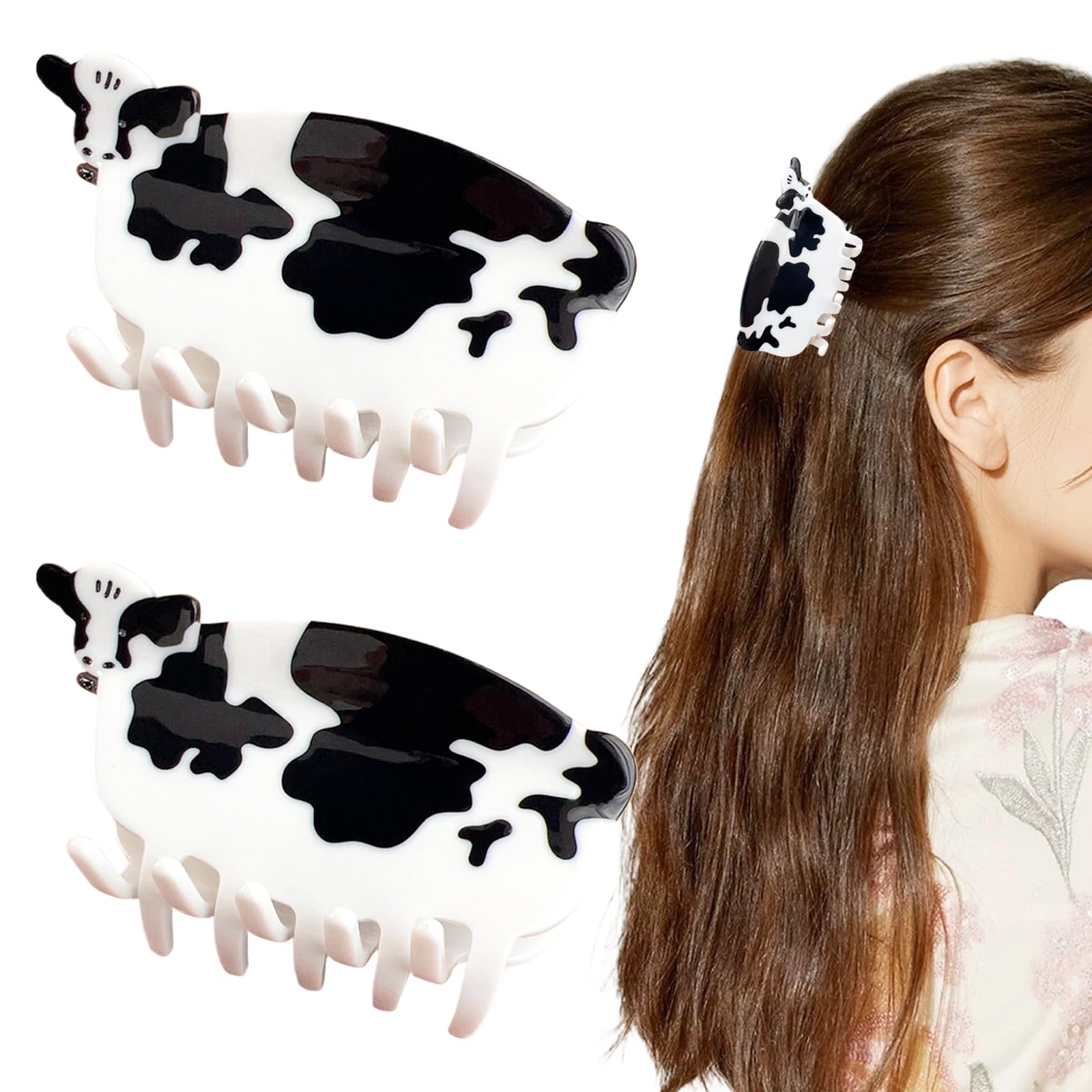 2 PCS Cow Shape Hair Claw Clips Acetic Acid Hair Clip Cute Animals Hair Claw Clips for Women Girls Thick Thin Hair Hair Accessories Non Slip Strong