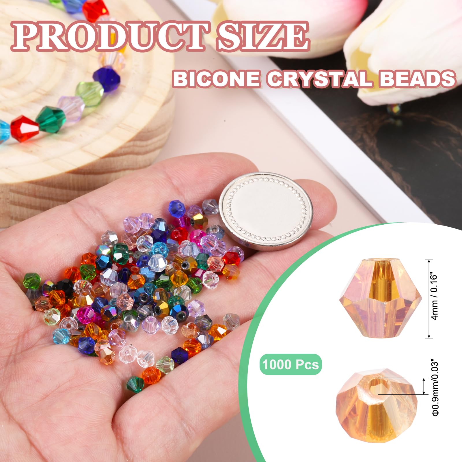 PATIKIL 1000pcs 4mm Bicone Glass Crystal Beads - Image 2