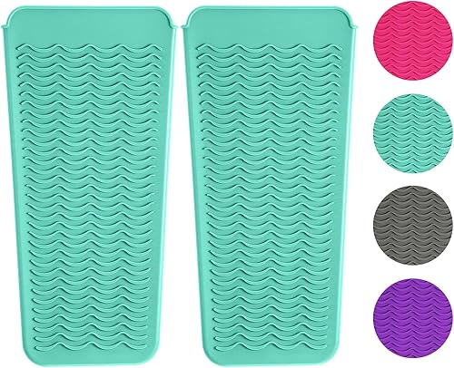 Bolsa de silicona resistente al calor para alisador de cabello, plancha plana, rizador, herramientas de cabello caliente (verde menta, paquete de 2)