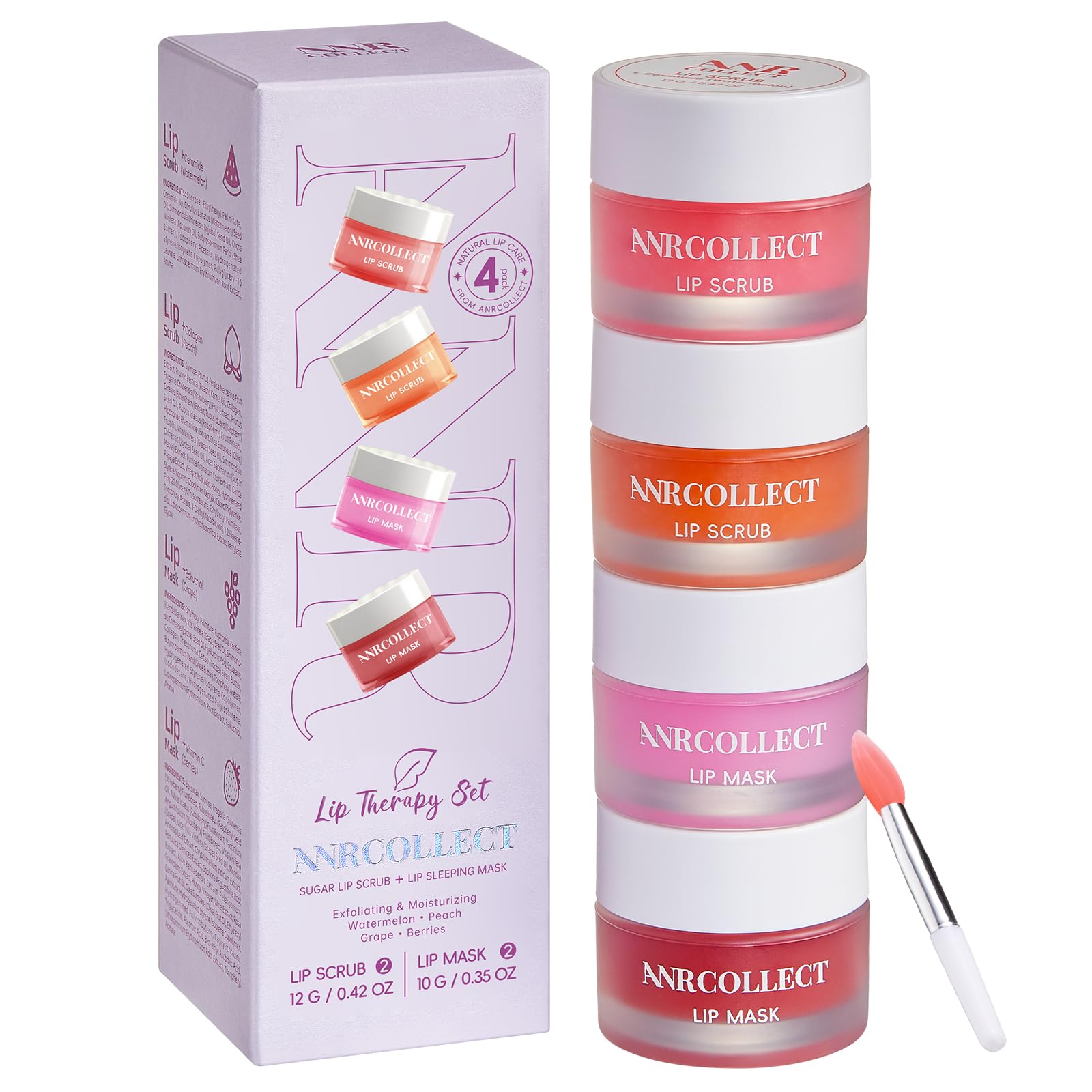 Lip Balm & Scrub Labbra, 4P Maschera Labbra Kit per idratazione intensa, la cura delle labbra ad 2 maschera per labbra e 2 esfoliante per labbra addormentate