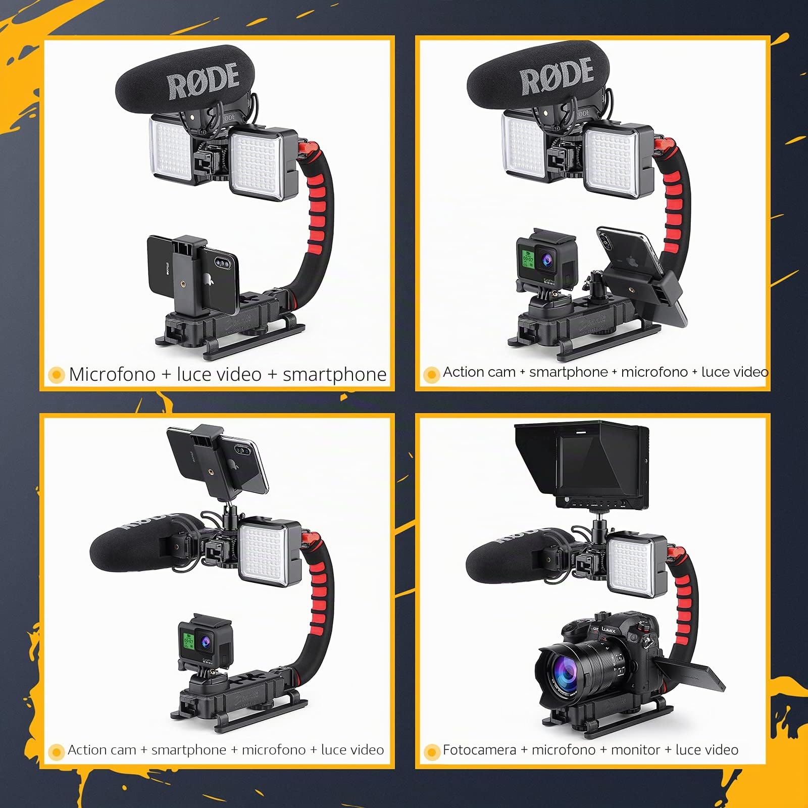 Zeadio Stabilizzatore per smartphone, impugnatura per rig video portatile, compatibilità con tutte le fotocamere, videocamere, action cam, reflex e per tutti gli smartphone iPhone e Android