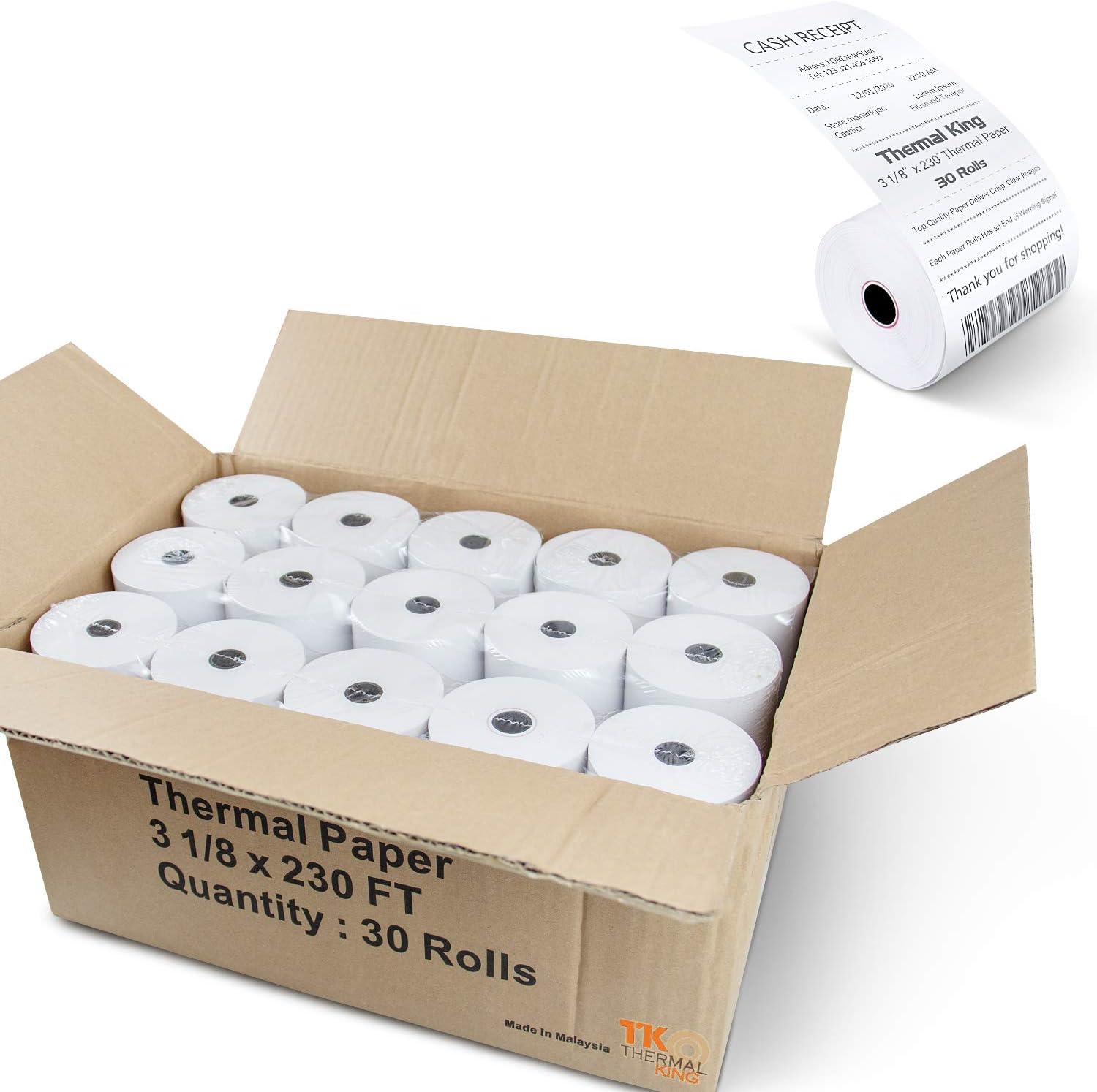 TK Thermal King, 3-1/8" x 230' Thermal Credit Card Paper (30 Rolls) : Office Products