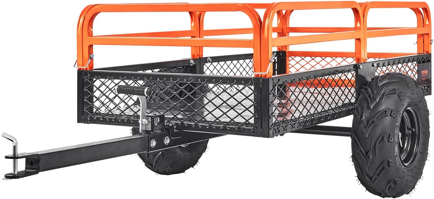 VEVOR ATV UTV Trailer Towing Behind Dump Cart 1500lb 15 Cubic Feet Heavy Duty Yard Garden Trailer Pulby Hind Dump Trailer Lawn Mower Tractor