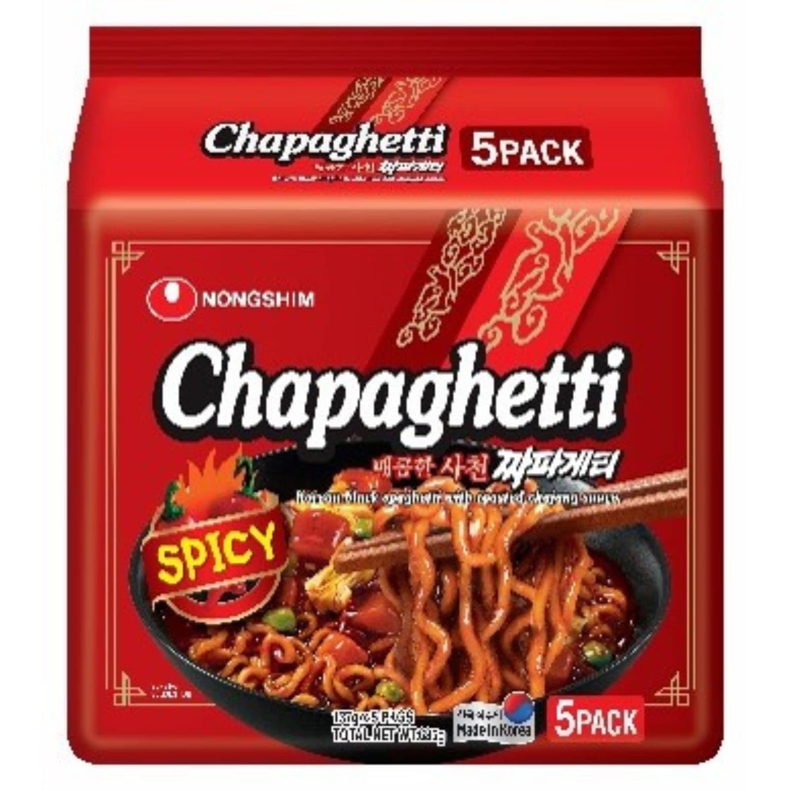 Nongshim Chapaghetti Spicy Korean Noodles Bundle Pack of 5-137g x 5 - Korean Noodles Spicy