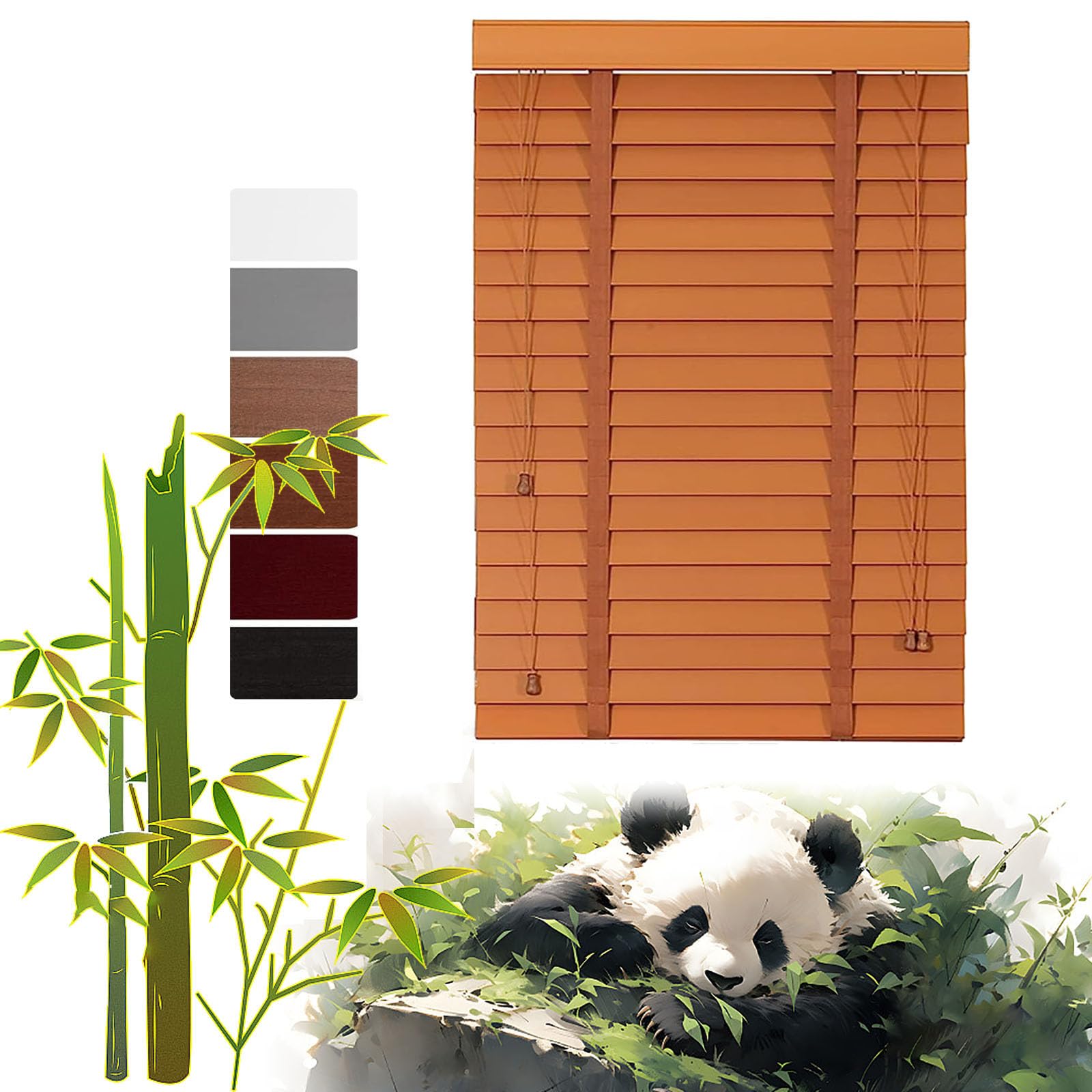 Faux Wooden Window Venetian Blinds, Natural Wood Wooden Venetian Window Blind - 50MM Horizontal Slats, Privacy Curtain Shutters, Blackout/Heat Insulation Solid Wood Venetian Shades