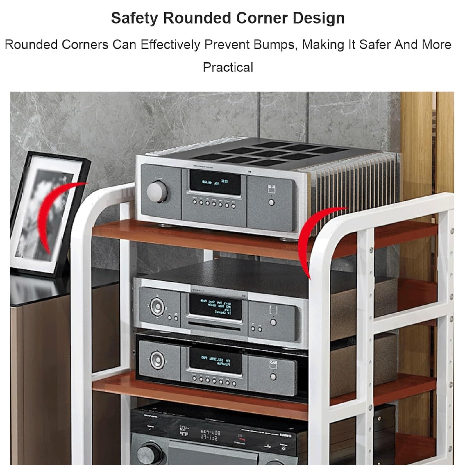 Étagère audio à 3 niveaux avec roulettes réglables en acier pour matériel audio et stockage vidéo Design moderne Woo Open