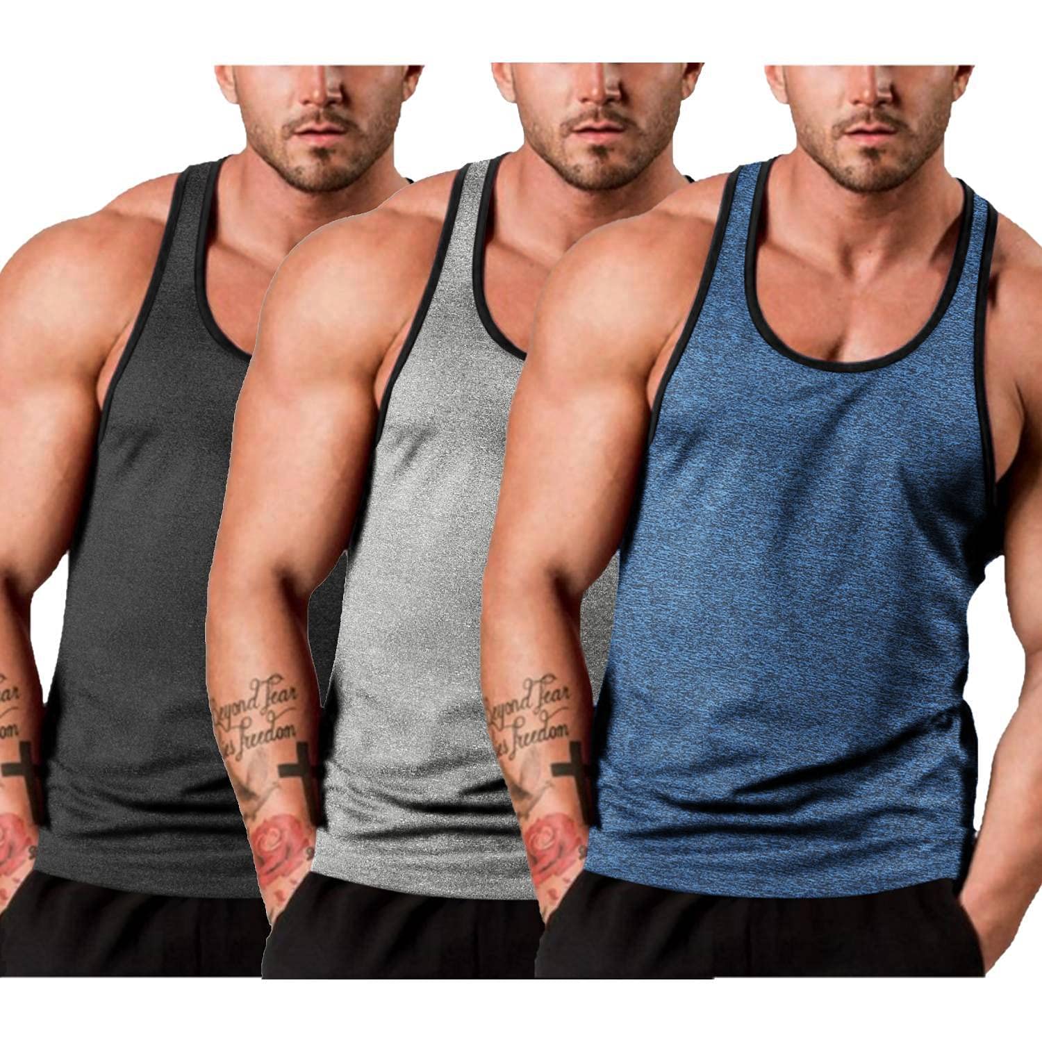 COOFANDY Men's 3 Pack Gym Tank Tops Y-Back Workout Muscle Tee Sleeveless Fitness Bodybuilding T Shirts