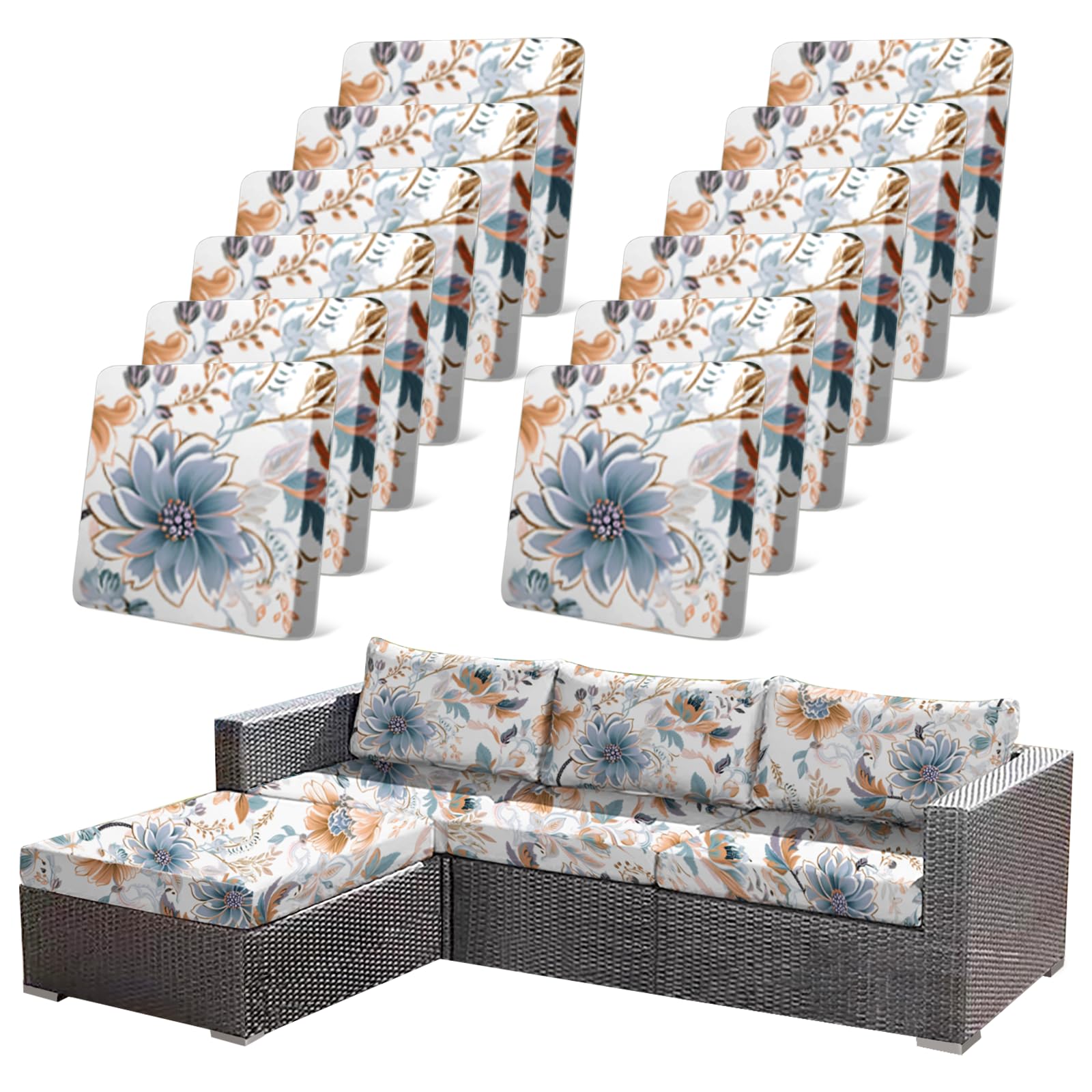 Photo 1 of ***4 PCS ONLY*** CALBODE 4Pcs High Elastic Digitally Printed Sofa Seat Cushion Cover for Fall Decor, Soft Reusable Floral Stretch Couch Cushion Slipcover for Outdoor Furniture Protector Replacement, All-Season