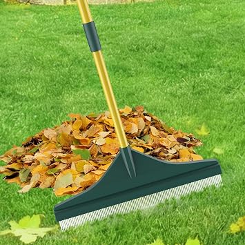 Adjustable 52-Inch Steel Turf Rake Efficient Cleanup of Pet Hair, Leaves, Debris & Small Shrubs on Artificial Grass, Carpets, and Lawn Areas Black